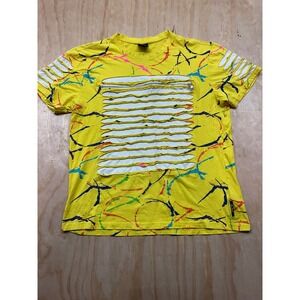 Switch Remarkable Mens XL Yellow Paint Splatter Distressed Zipper T-Shirt Cotton